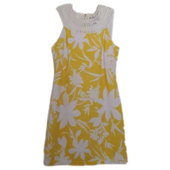 NWOT Jessica J Howard Floral Stretch Textured Lace Trim Neck Sheath Dress Size 6 - Picture 3 of 8